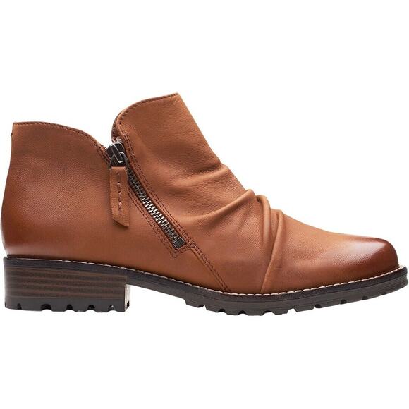 Clarks Size 6.5 Clarkwell Boots Brown Leather Side Zip Booties Comfort Women's - Picture 1 of 13